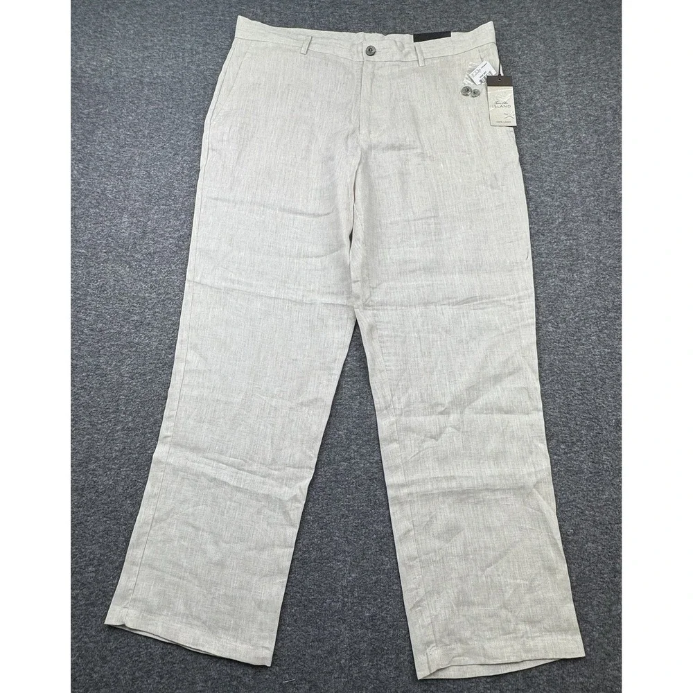Tasso Elba Island Pants 100% linen straight leg 36x30 New Beige Wedding Beach